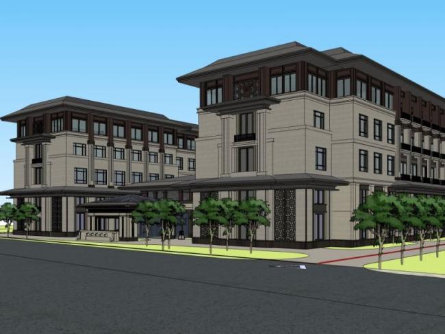 Sketchup酒店模型|多层酒店，中式风格