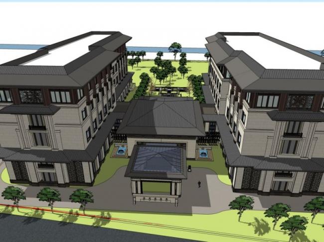 Sketchup酒店模型|多层酒店，中式风格