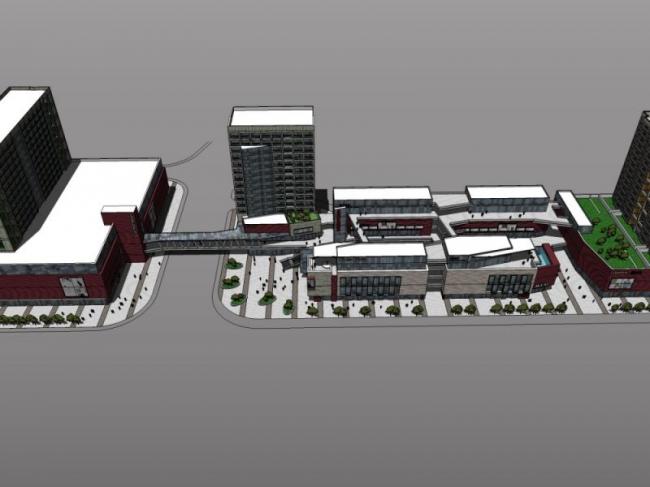 Sketchup综合体模型|多高层商业综合体，现代风格