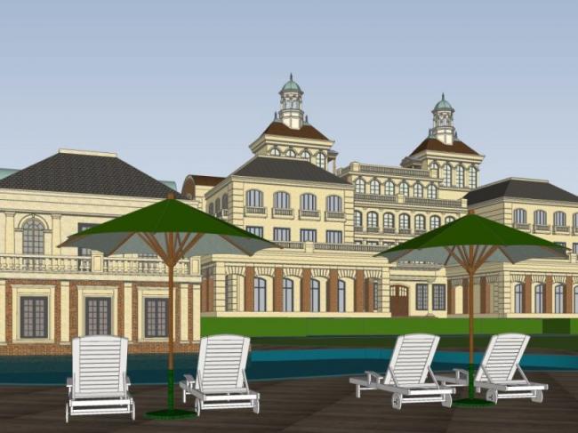 Sketchup酒店模型|多层度假酒店，古典风格