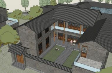 Sketchup酒店模型|度假酒店，中式风格-BIM建筑网