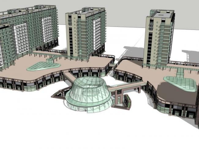 Sketchup综合体模型|多高层商业综合体，住宅，现代风格