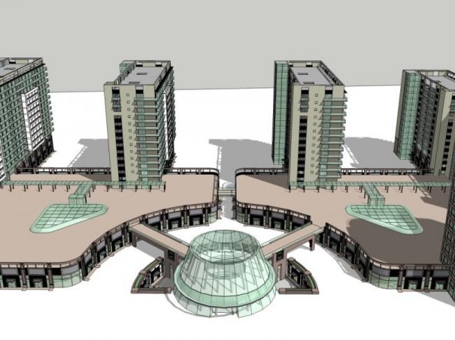 Sketchup综合体模型|多高层商业综合体，住宅，现代风格