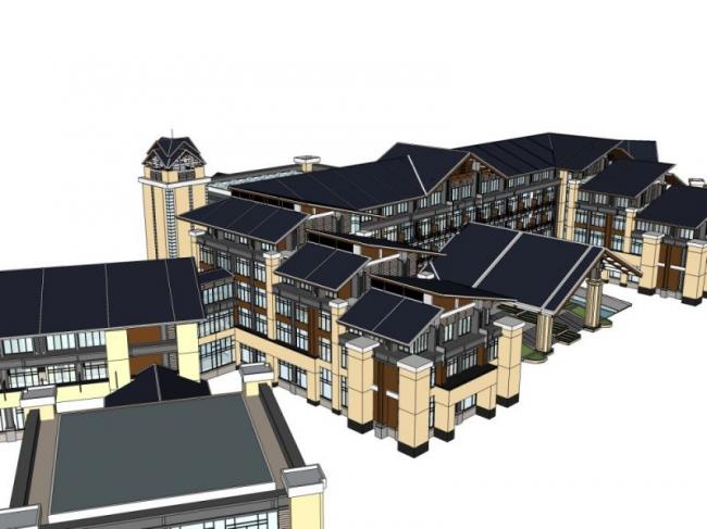 Sketchup酒店模型|多层酒店，中式风格