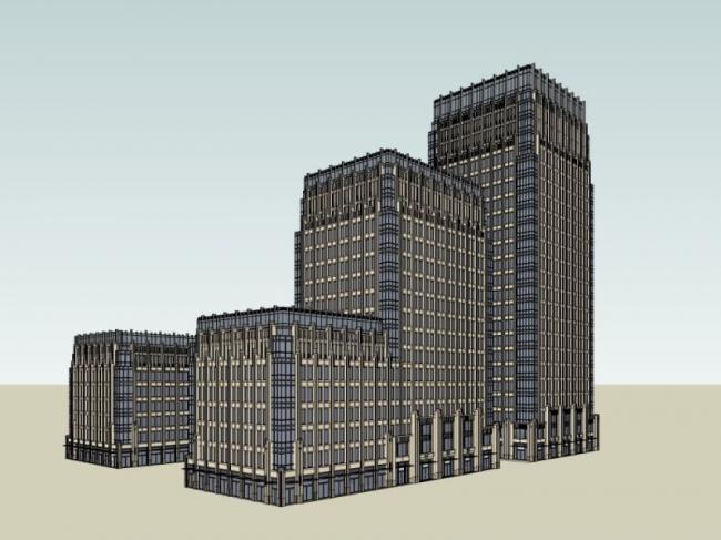 Sketchup办公模型|多高层办公楼，现代风格