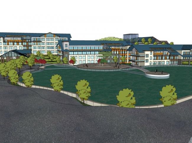 Sketchup酒店模型|多层度假村，中式风格