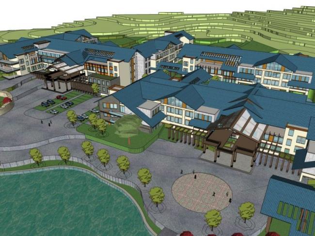 Sketchup酒店模型|多层度假村，中式风格