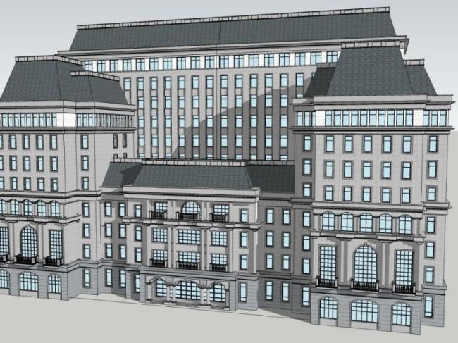 Sketchup酒店模型|多层办公酒店，现代风格