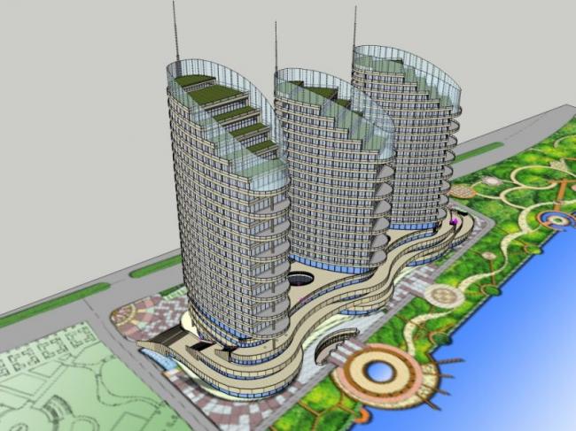 Sketchup综合体模型|多高层商业综合体，住宅，现代风格