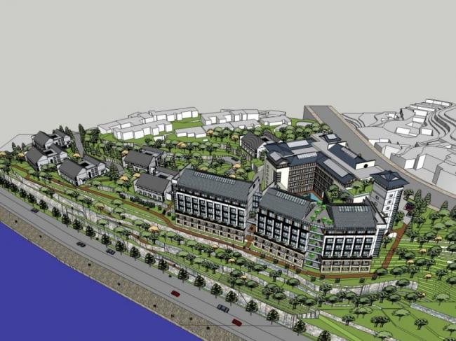 Sketchup酒店模型|多层山地酒店，中式风格