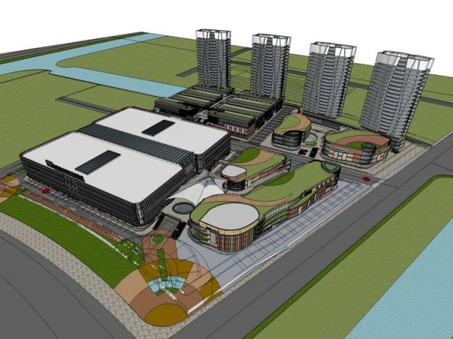 Sketchup综合体模型|多高层商业综合体，住宅，现代风格