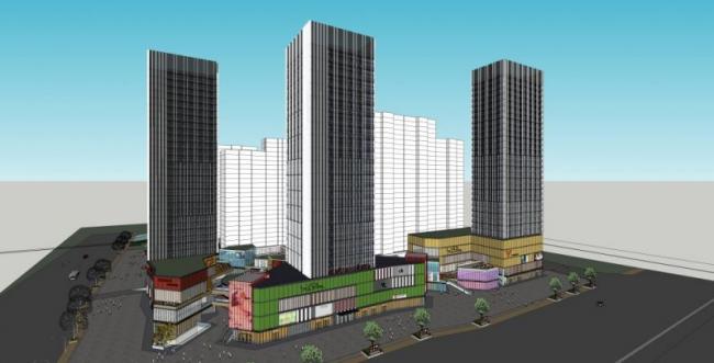Sketchup综合体模型|超高层商业综合体，住宅，现代风格