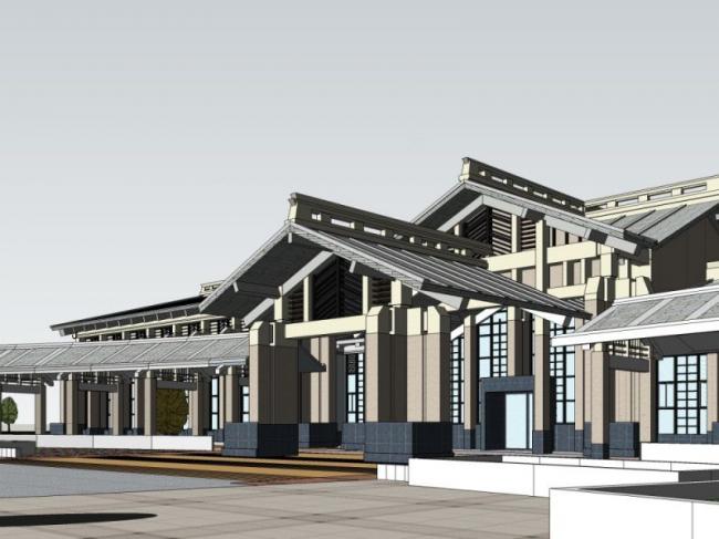 Sketchup酒店模型|温泉酒店，现代中式风格