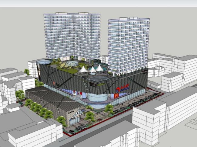 Sketchup综合体模型|多高层商业综合体，住宅，现代风格