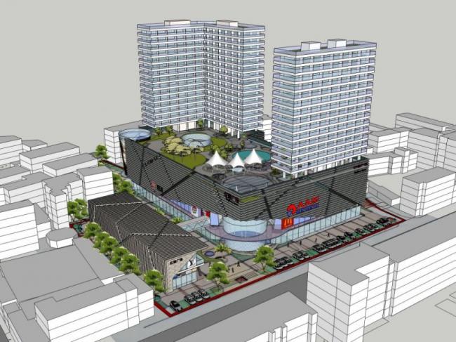 Sketchup综合体模型|多高层商业综合体，住宅，现代风格