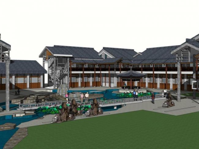 Sketchup酒店模型|多层酒店，中式风格