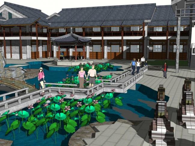 Sketchup酒店模型|多层酒店，中式风格