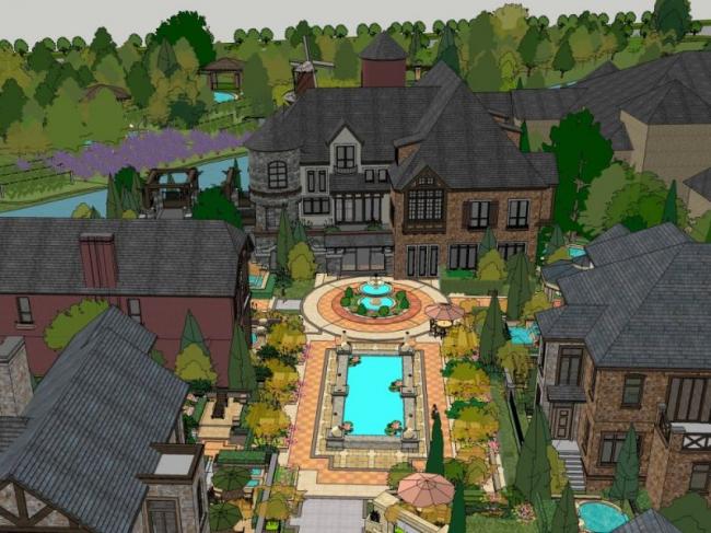 Sketchup酒店模型|多层度假村，古典风格