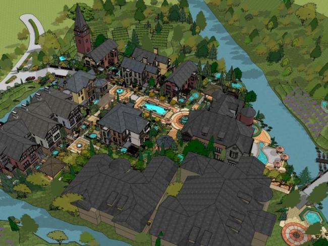 Sketchup酒店模型|多层度假村，古典风格