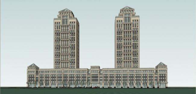 Sketchup综合体模型|多高层城市综合体，住宅，商业，古典风格