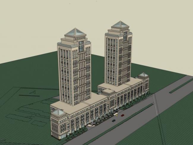 Sketchup综合体模型|多高层城市综合体，住宅，商业，古典风格