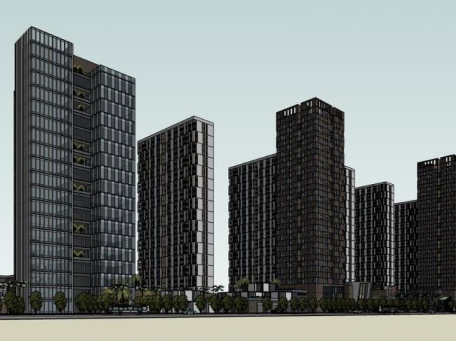 Sketchup综合体模型|超高层城市综合体，住宅，办公，现代风格