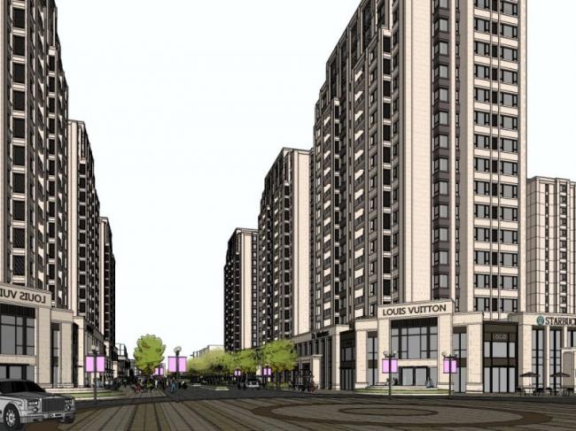 Sketchup住宅模型|高层住宅，底层商业，居住建筑，古典风格