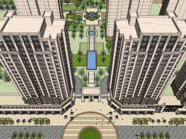 Sketchup住宅模型|高层住宅，底层商业，居住建筑，古典风格