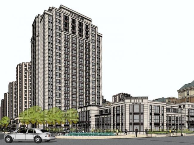 Sketchup住宅模型|高层住宅，底层商业，居住建筑，古典风格