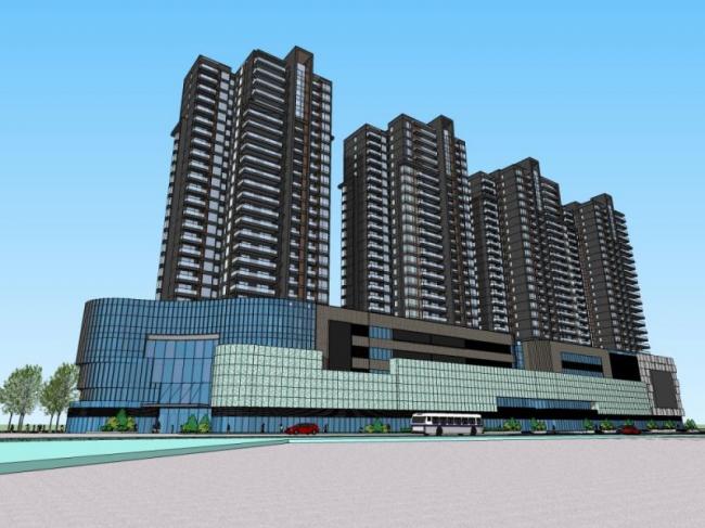Sketchup综合体模型|多高层商业综合体，住宅，现代风格