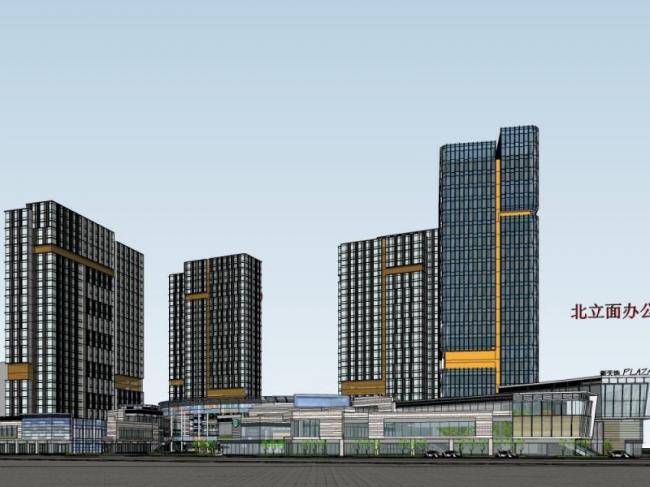 Sketchup综合体模型|多高层商业综合体，住宅，办公，现代风格