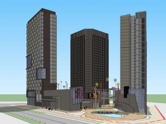 Sketchup综合体模型|多高层商业综合体，住宅，办公，现代风格