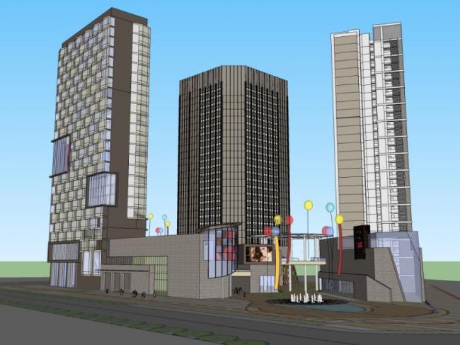 Sketchup综合体模型|多高层商业综合体，住宅，办公，现代风格