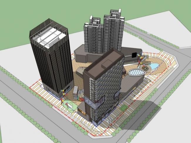 Sketchup综合体模型|多高层商业综合体，住宅，办公，现代风格