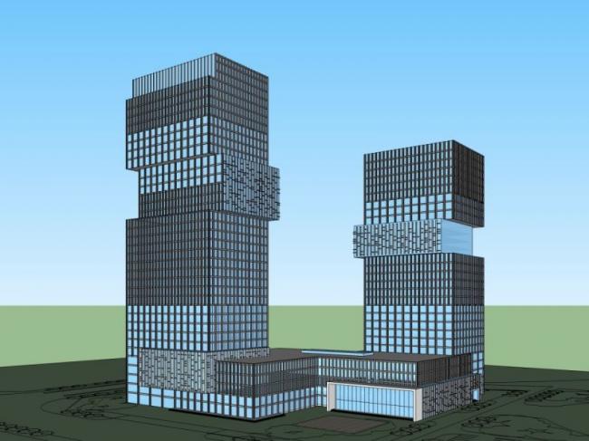 Sketchup办公模型|超高层办公楼，现代风格