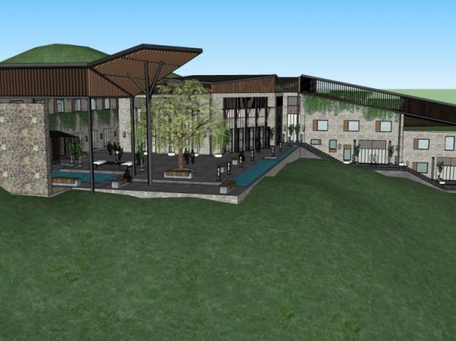 Sketchup酒店模型|山地酒店，低层，中式风格