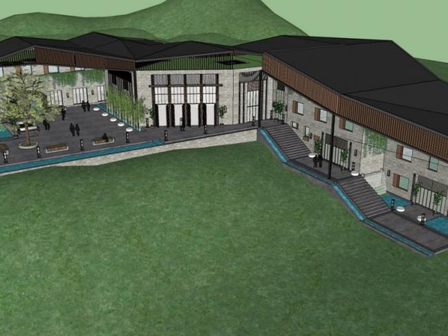 Sketchup酒店模型|山地酒店，低层，中式风格