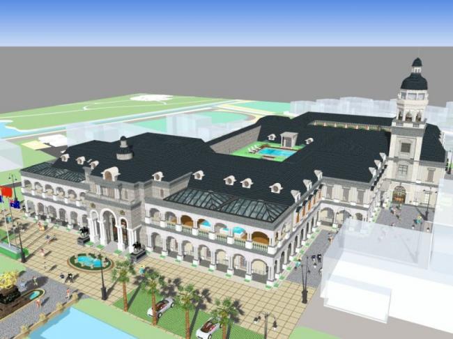 Sketchup酒店模型|多层酒店，古典风格