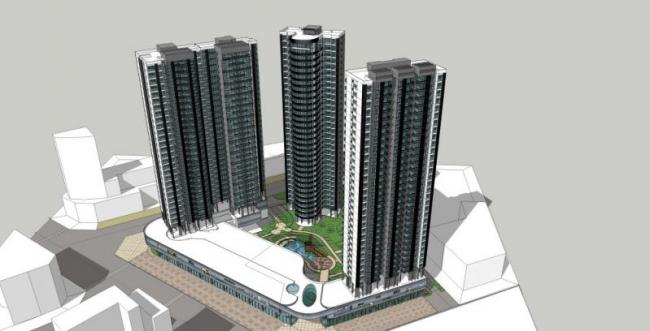 Sketchup住宅模型|超高层住宅，底层商业，居住建筑，现代风格