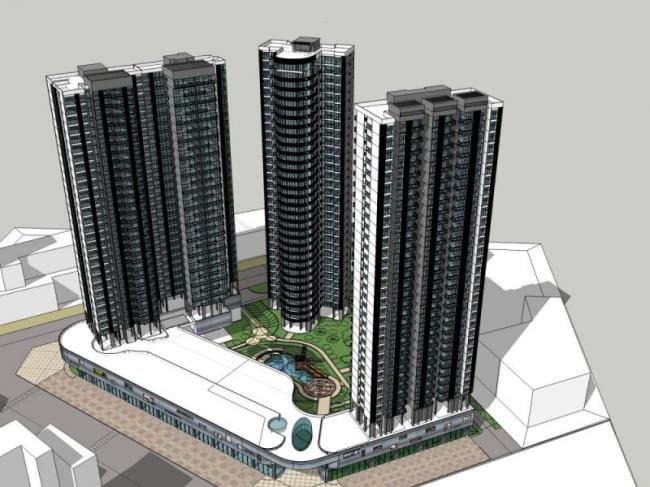 Sketchup住宅模型|超高层住宅，底层商业，居住建筑，现代风格