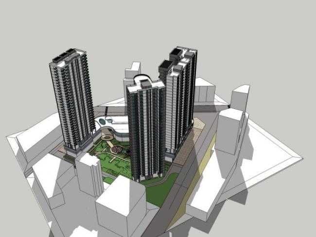Sketchup住宅模型|超高层住宅，底层商业，居住建筑，现代风格