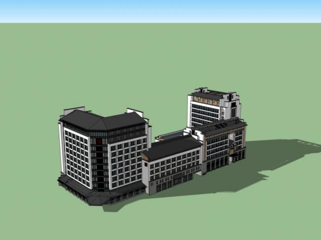 Sketchup办公模型|多高层办公楼，现代风格