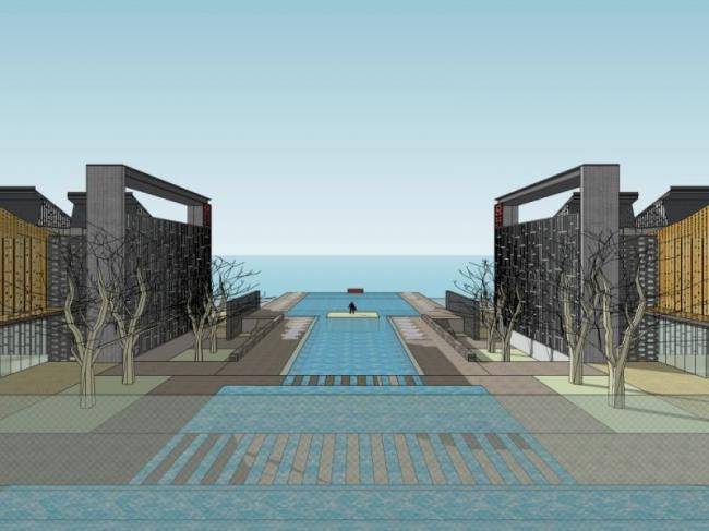 Sketchup酒店模型|多层酒店，现代中式风格