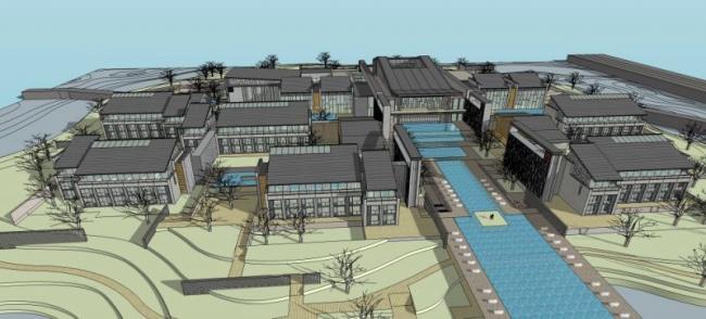 Sketchup酒店模型|多层酒店，现代中式风格