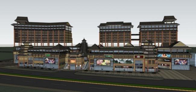 Sketchup商业模型|多层商业建筑，现代中式风格