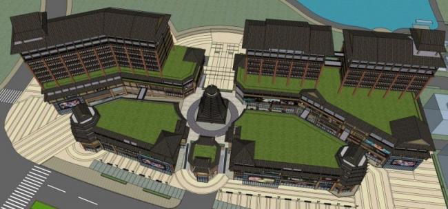 Sketchup商业模型|多层商业建筑，现代中式风格