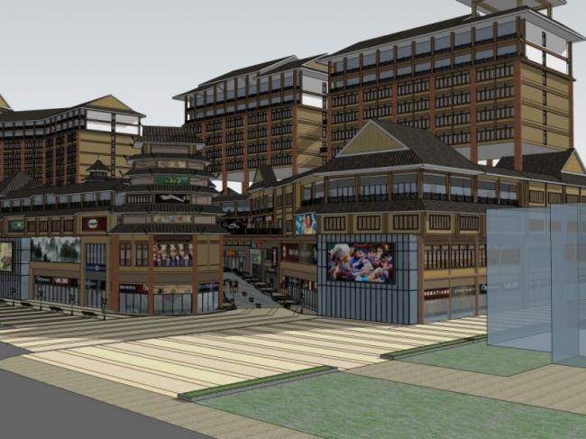 Sketchup商业模型|多层商业建筑，现代中式风格