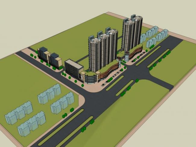 Sketchup综合体模型|多高层商住综合体，住宅，商业，古典风格