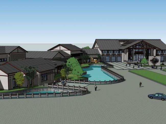 Sketchup酒店模型|多层度假酒店，中式风格