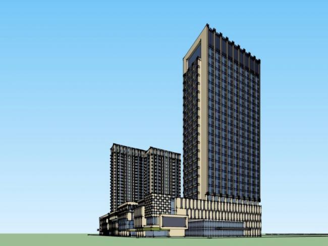 Sketchup综合体模型|多高层商业综合体，住宅，办公，古典风格